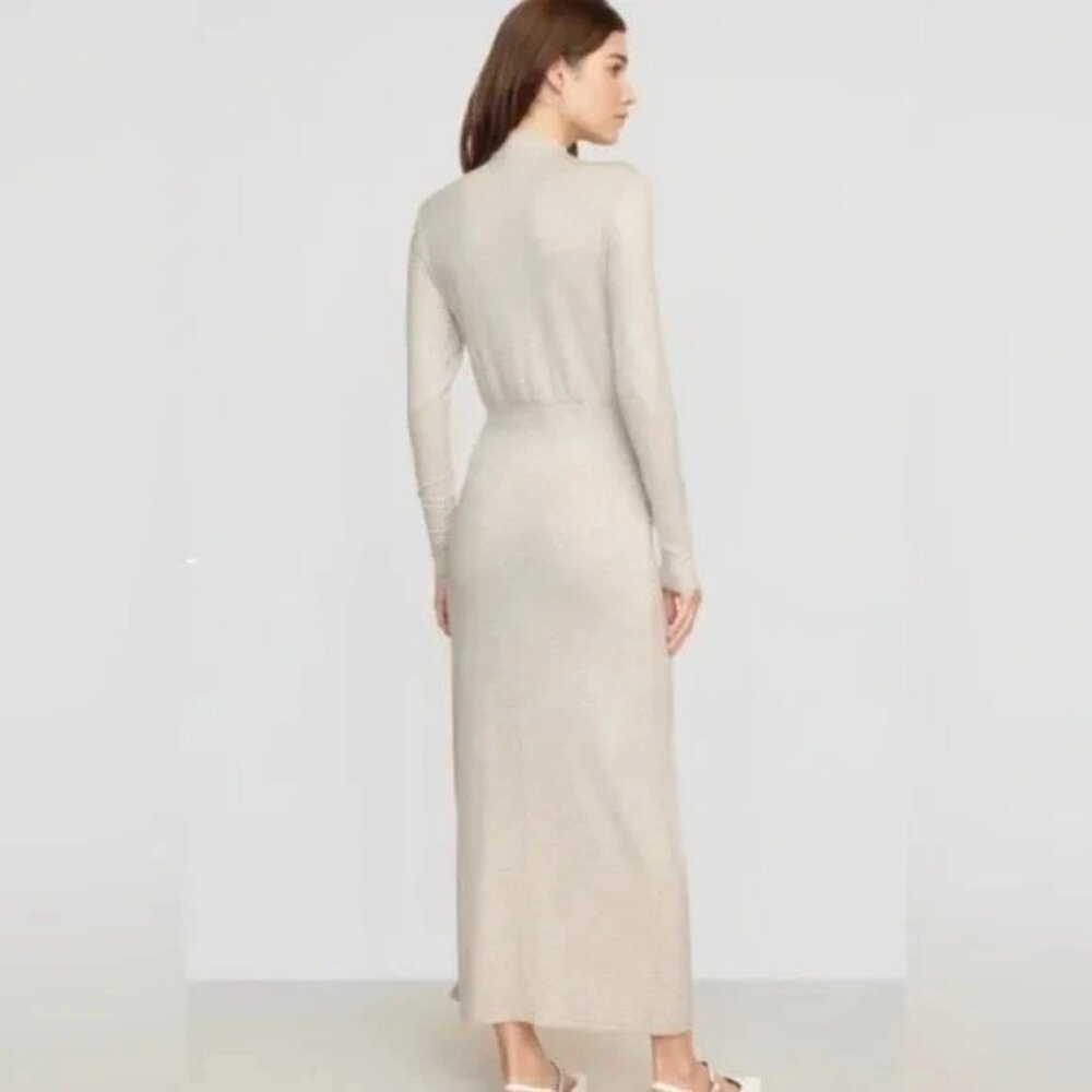 Modern Citizen Suki Mock-Neck Side-Slit Dress Oatmeal Size M - Picture 2 of 8